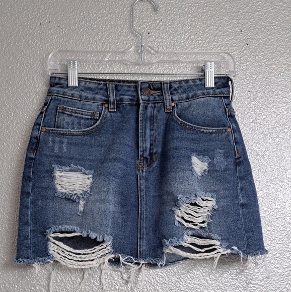 Pacsun Women's Distressed Denim Skirt - Picture 1 of 3